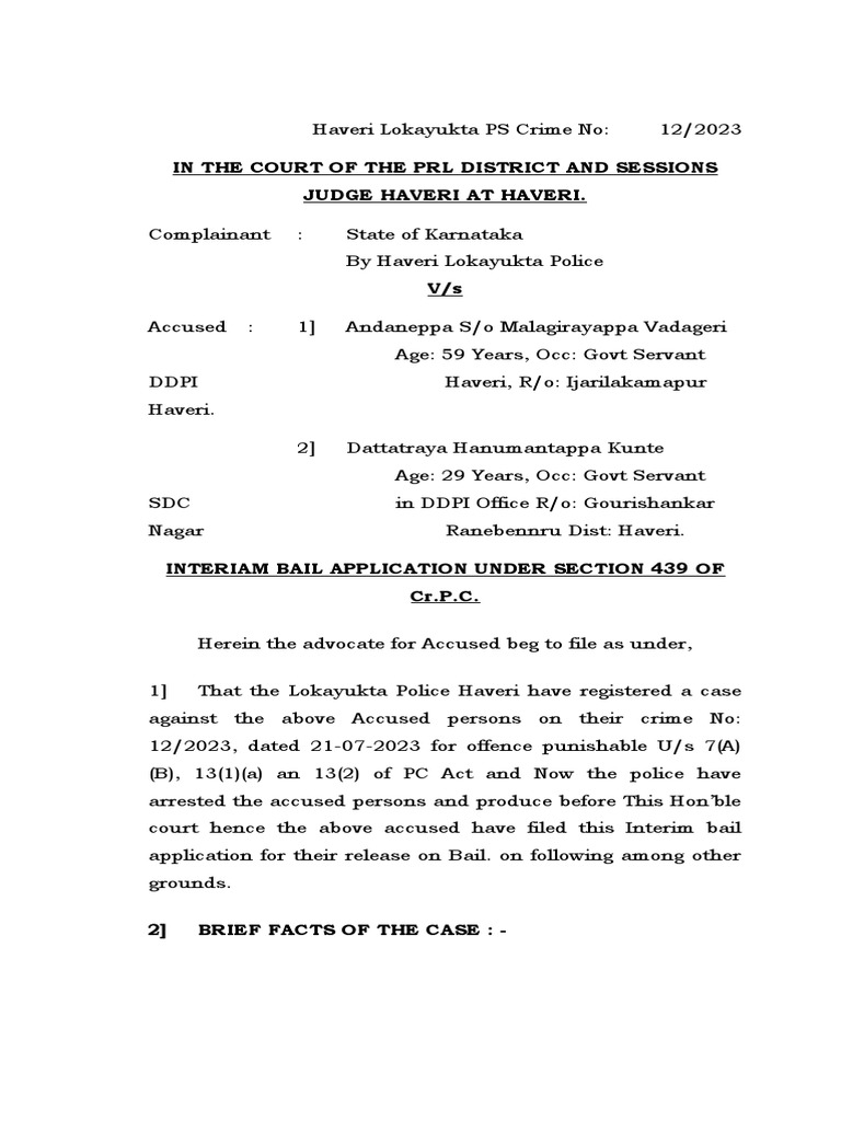 Acb Haveri Ps Cr. No 9 - 2017 - 438 Cr.p.c. | PDF | Bail | Government