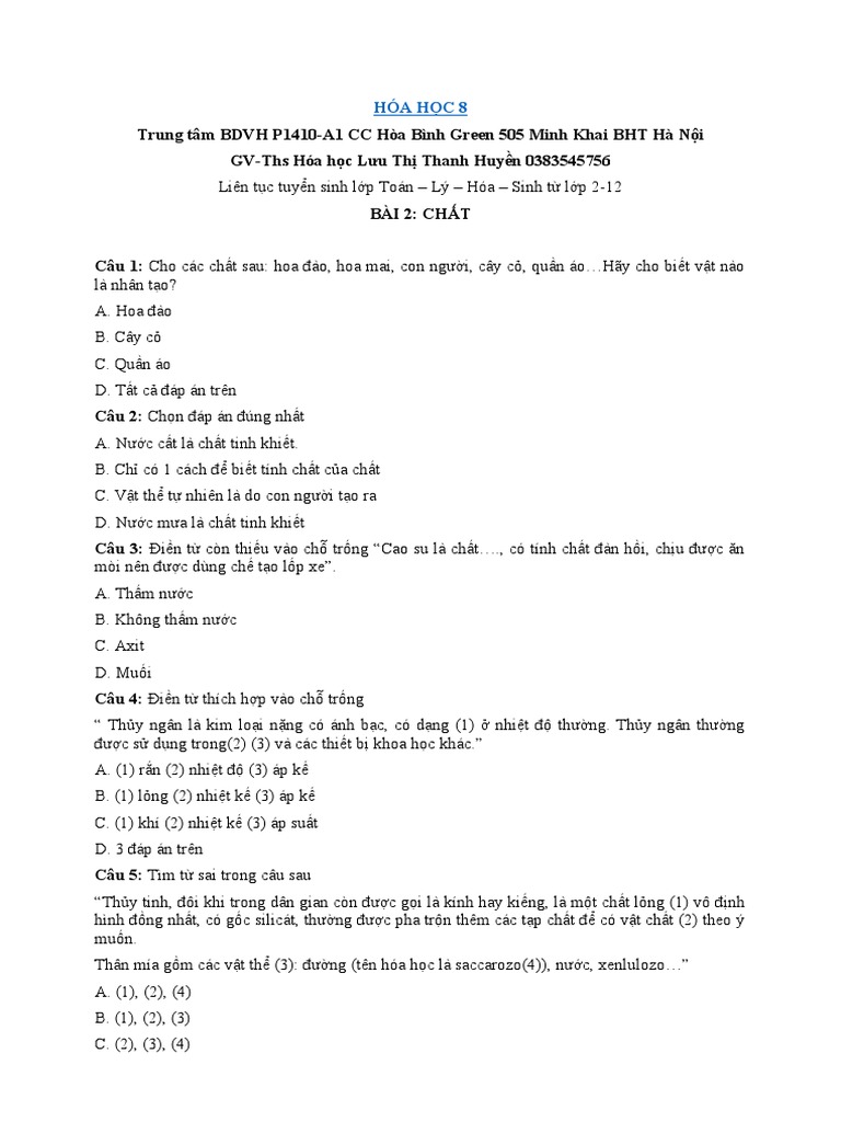 Tài Liệu Hóa 8 Tn Và Tl | PDF