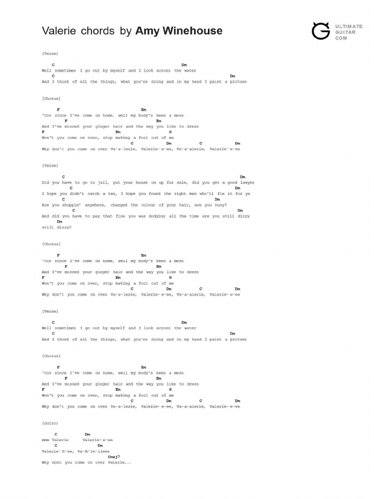 valerie chords PDF