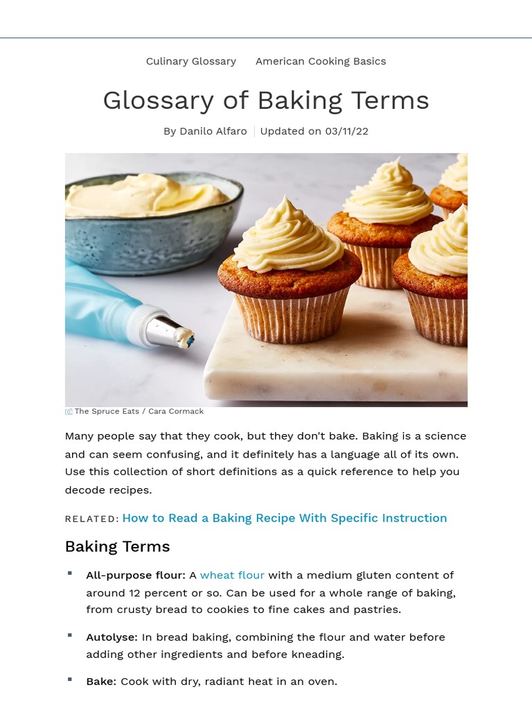 Glossary of Common Baking Terms PDF Breads Cakes