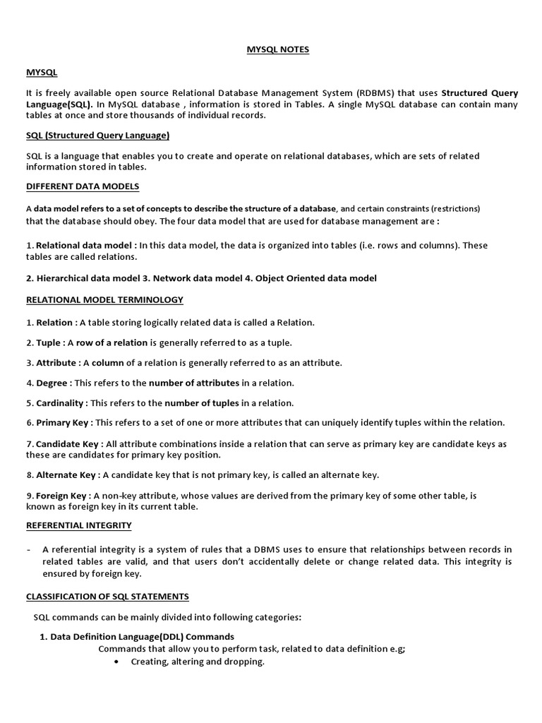 Mysql Notes Pdf