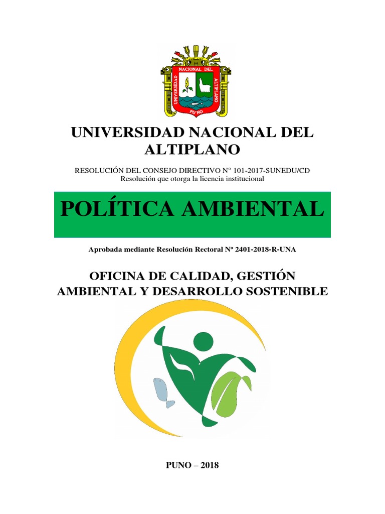 Política Ambiental de la UNA Puno | PDF | Arte | Salud y bienestar