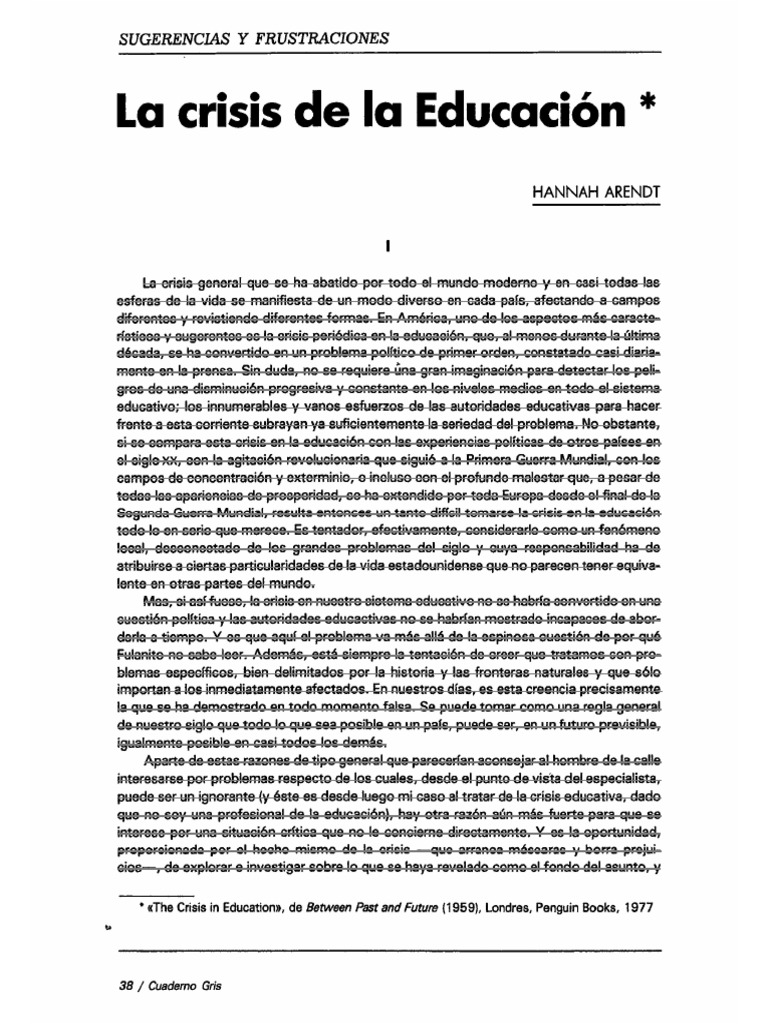 Día 2 - Arendt La Crisis de La Educacion. 1977 | PDF