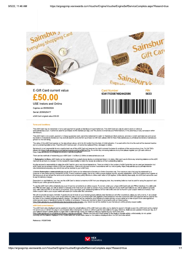 Sainsburys Gift Voucher PDF