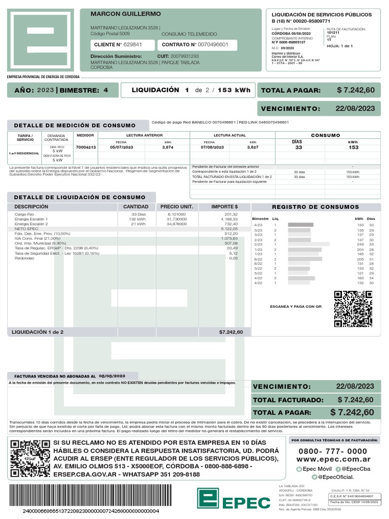 Factura EPEC: Detalle y Pago | PDF | Industrias de servicio | Servicios ...