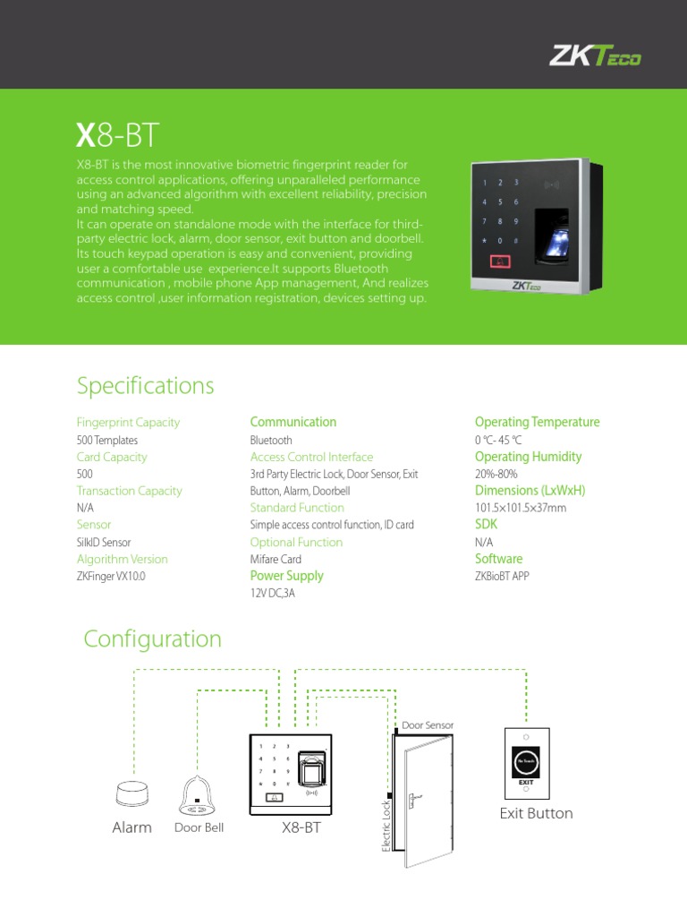 Specifications: Alarm X8-BT Exit Button | PDF | Access Control | Mobile App
