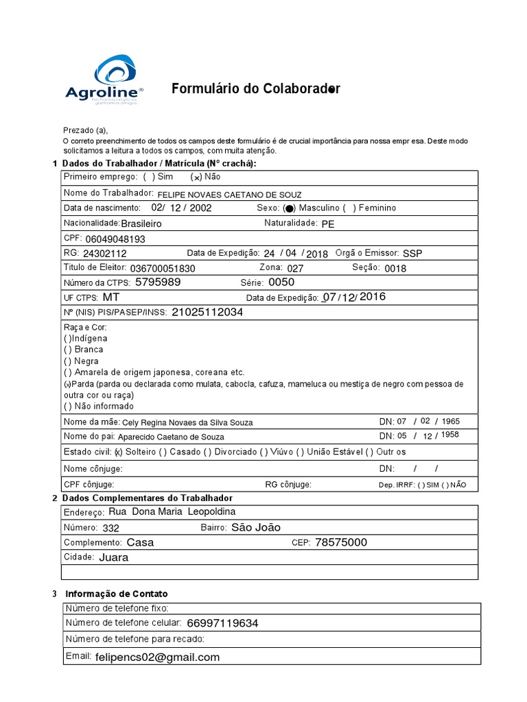 Formulário de Registro de Colaborador | PDF | Ensino médio | Educação ...