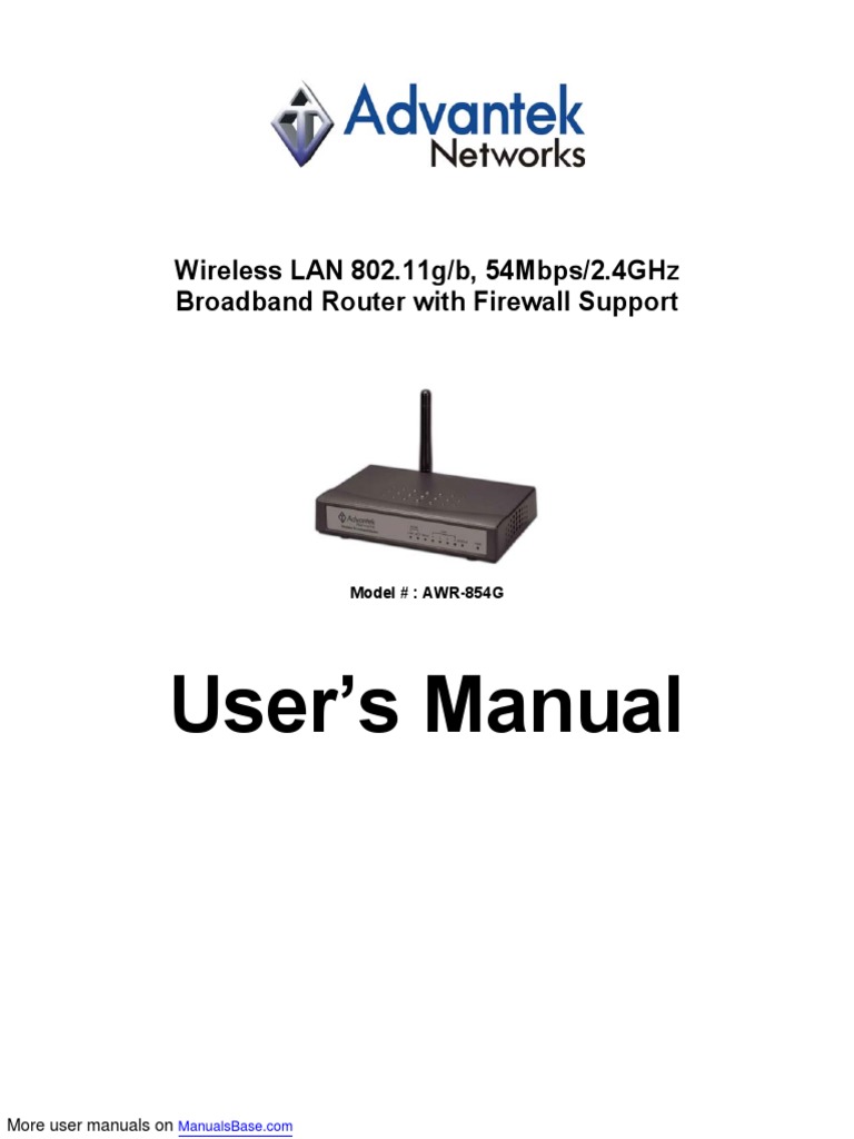 Advantek Networks Network Router Wireless LAN 802.11g B, 54Mbps 2 PDF