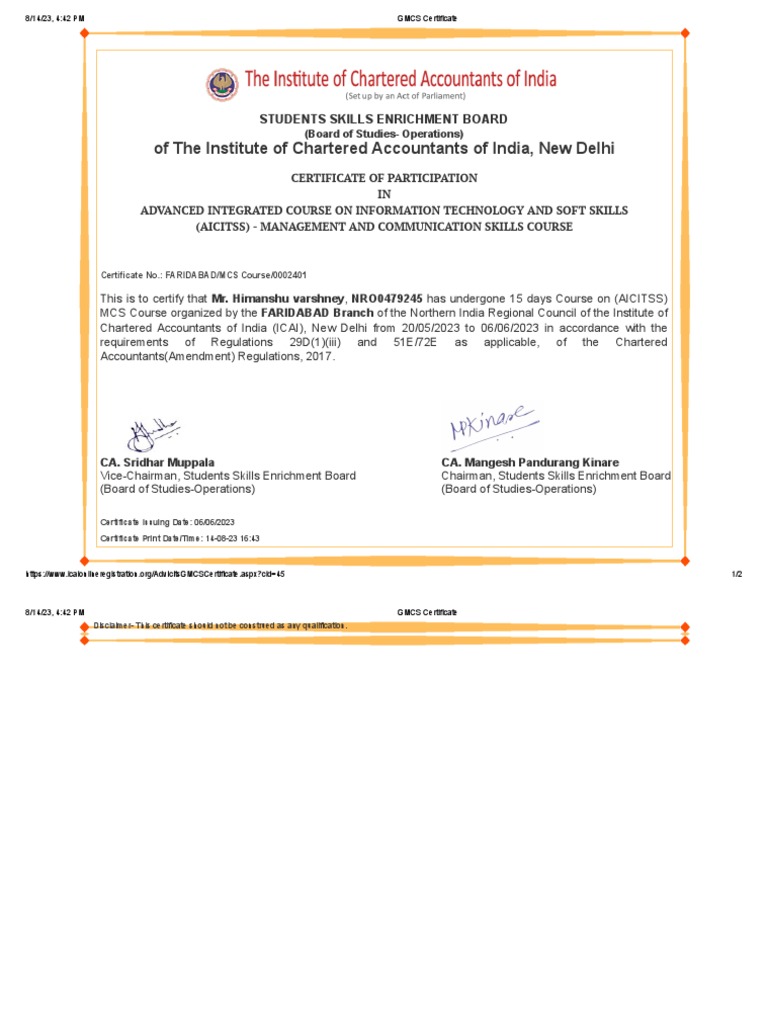 Gmcs Certificate Pdf