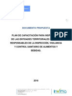 Plan de Capacitacion para Inspectores de Las Ets Responsables de La Ivc Sanitario de Alimentos y Bebidas