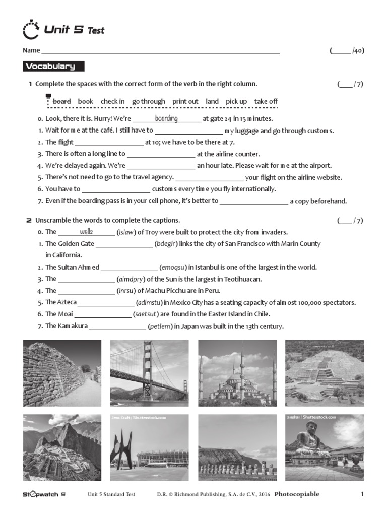 Unit 5 Test: Travel Vocabulary & Grammar | PDF | Tunnel | Transport