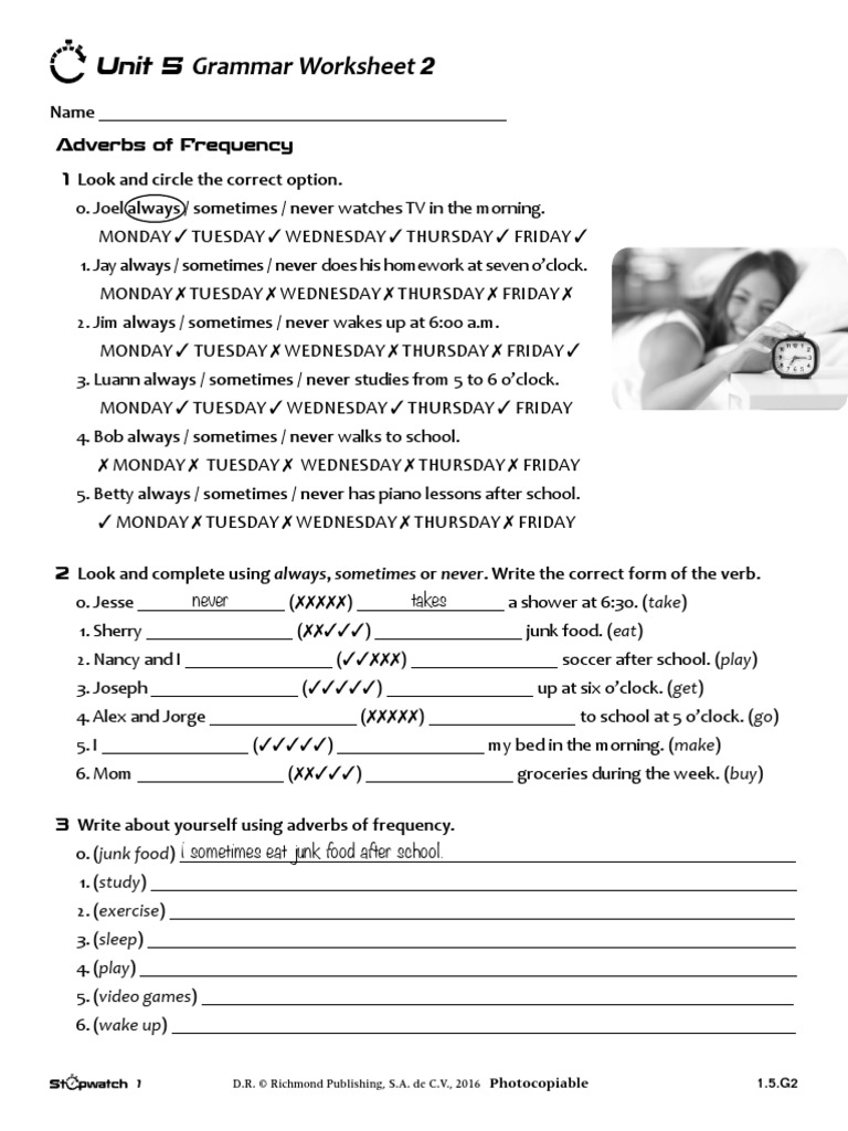 Stopwatch 1 Unit 5 Grammar 2 (1.5.G2) | PDF