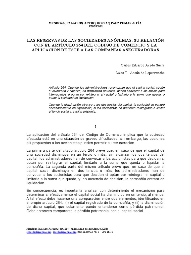 Reservas y Art. 264 del Código de Comercio | PDF | Negocios | Finanzas ...