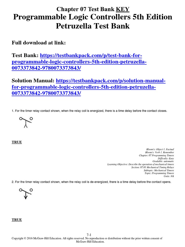 Programmable Logic Controllers 5th Edition Petruzella Test Bank 1 PDF