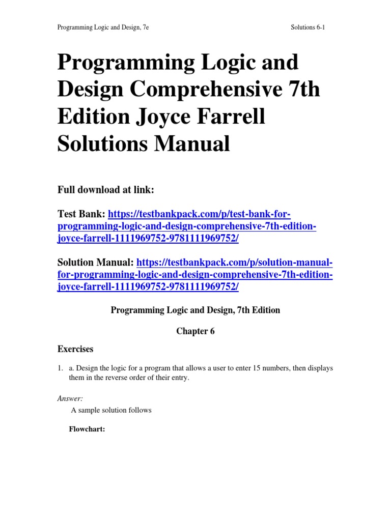 Programming Logic and Design Comprehensive 7th Edition Joyce Farrell