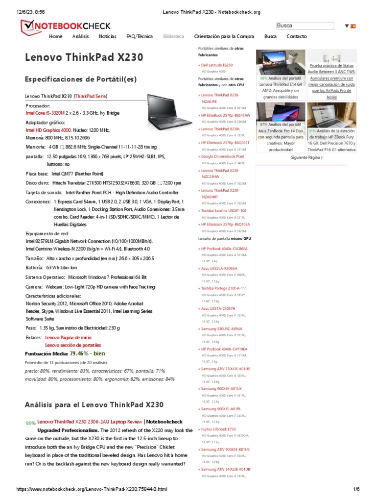 Lenovo ThinkPad X230 | PDF | Lenovo | Clases de computadoras