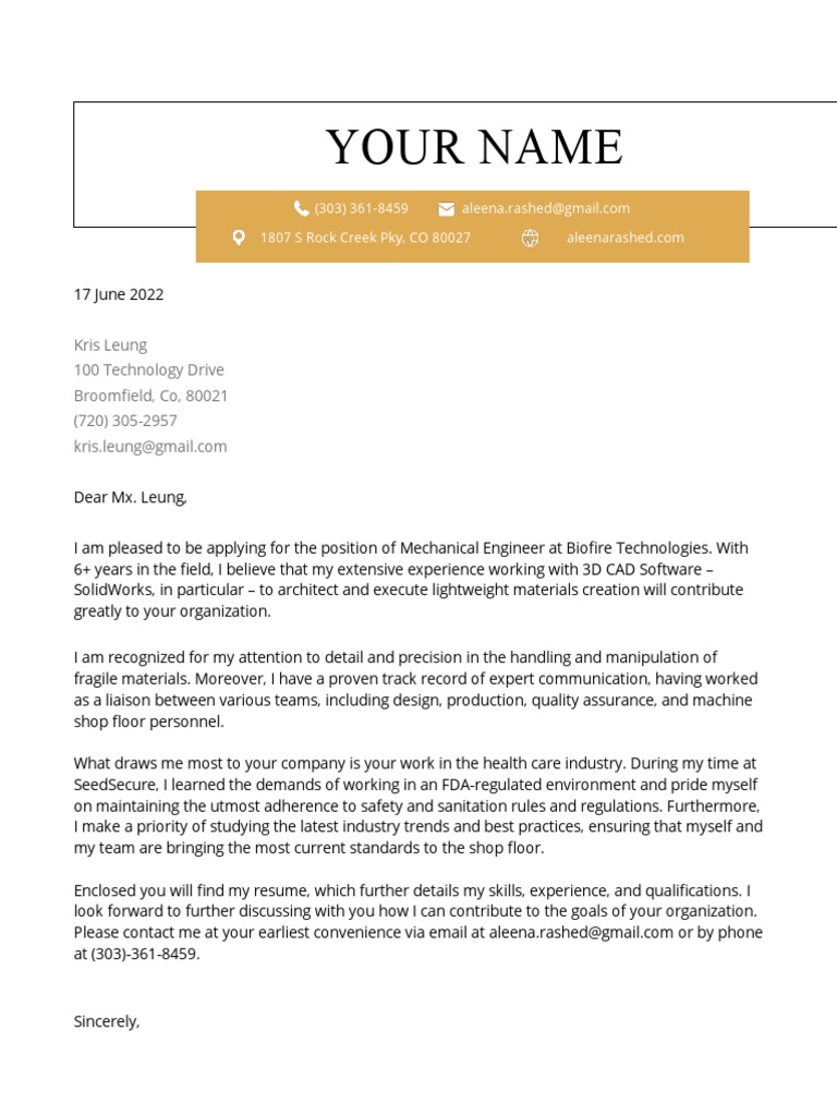 Engineering Cover Letter Example | PDF