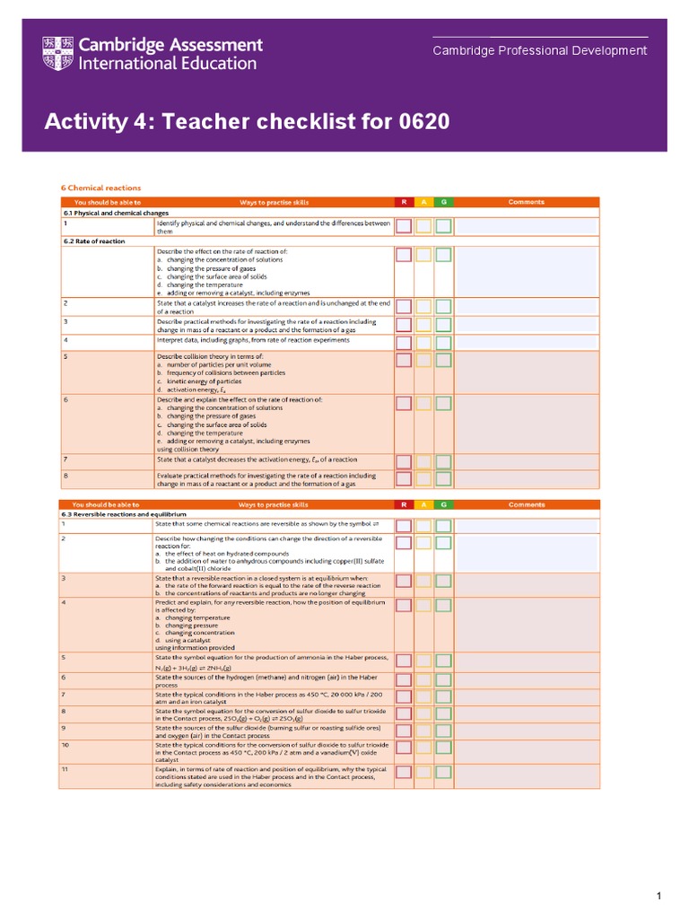 Teacher Checklist for 0620 PDF | PDF