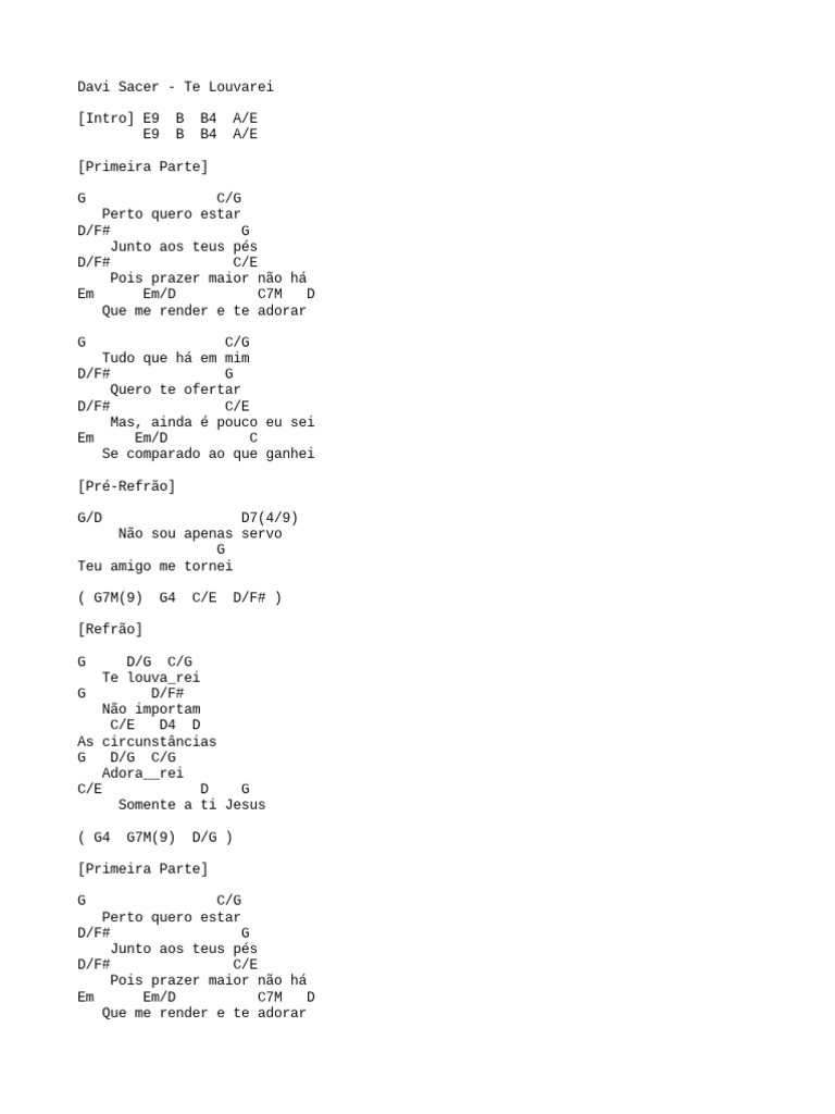 CIFRA Davi Sacer Te Louvarei PDF