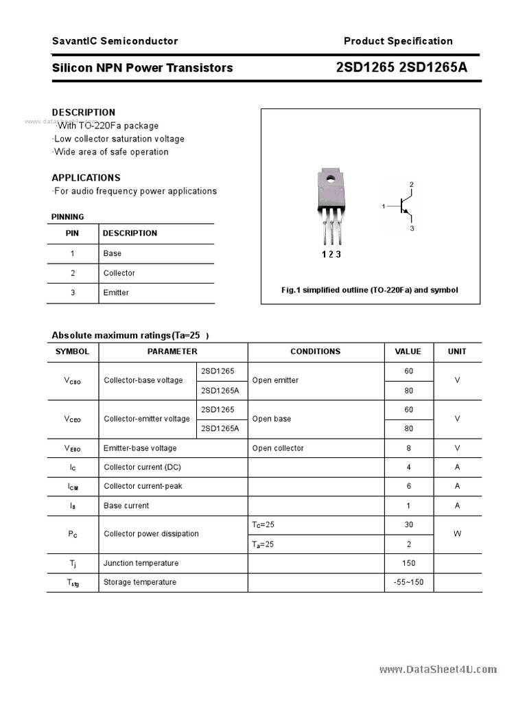 Transistor NPN 2SD1265 Matsushita - D'occasion, Testé Et En Bon état, Pour Dépannage électronique