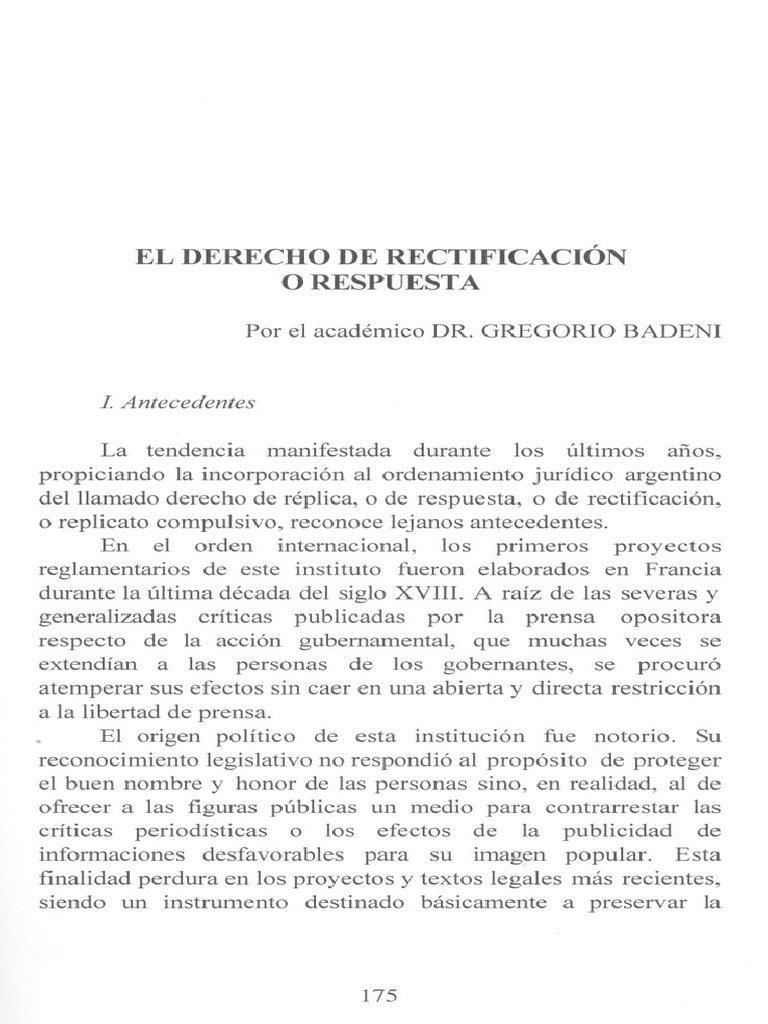 El Derecho de Rectificación o Respuesta PDF Constitución Libertad