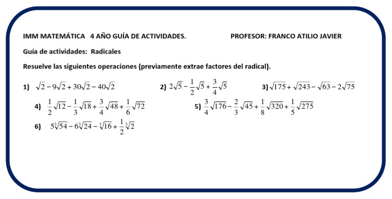 Guia De Actividades Suma Y Resta De Radicales Pdf