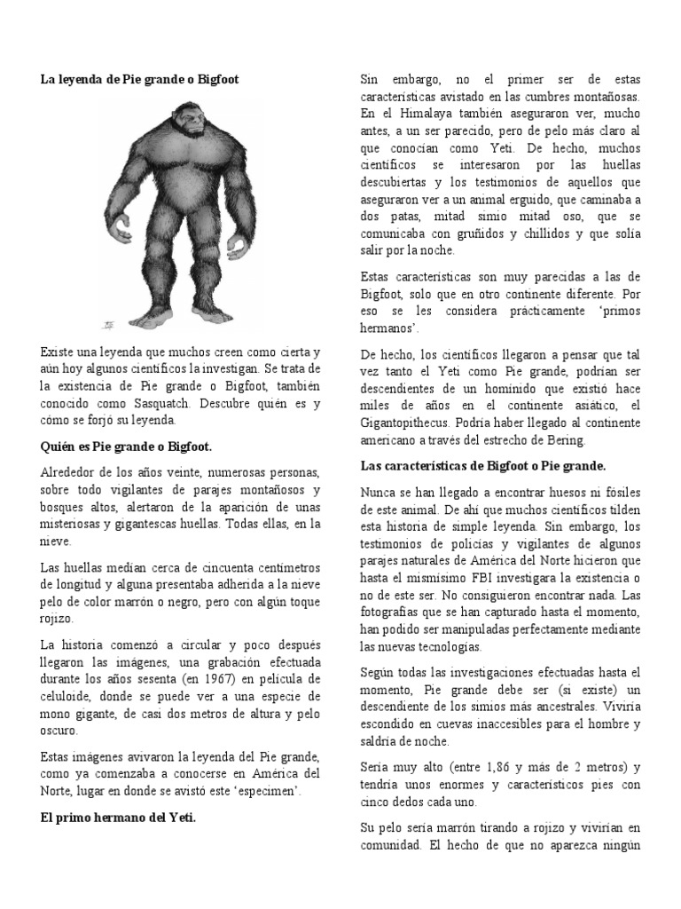La Leyenda de Pie Grande o Bigfoot Descargar gratis PDF Pie Grande