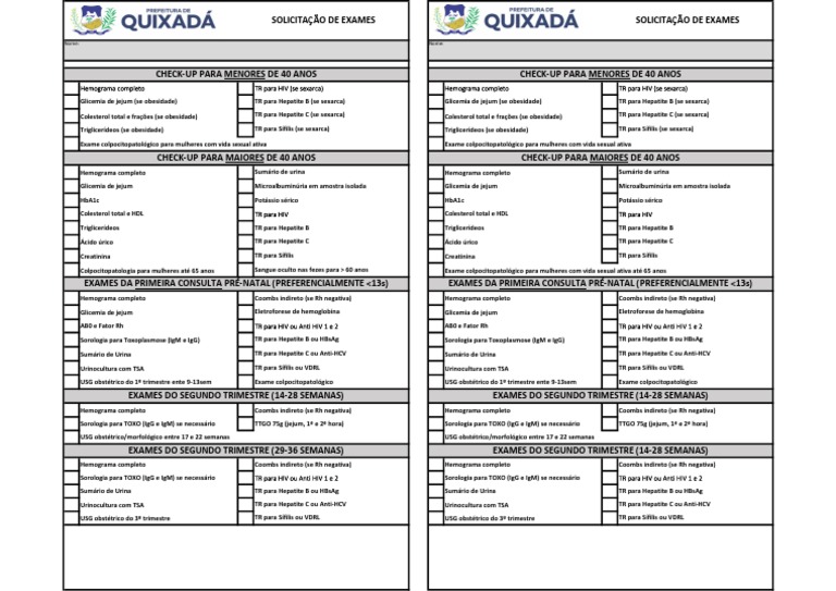 Solicitação de Exames - Chek-Up e Gestante | PDF