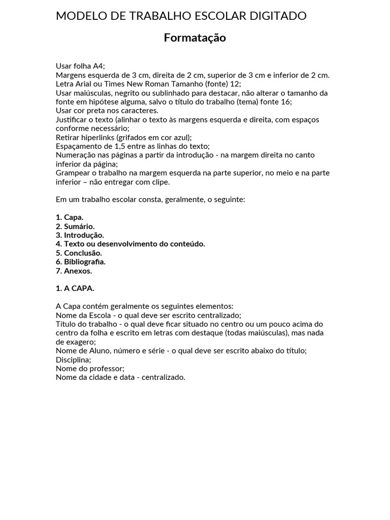 Modelo De Trabalho Escolar Digitado Download Grátis Pdf Livros