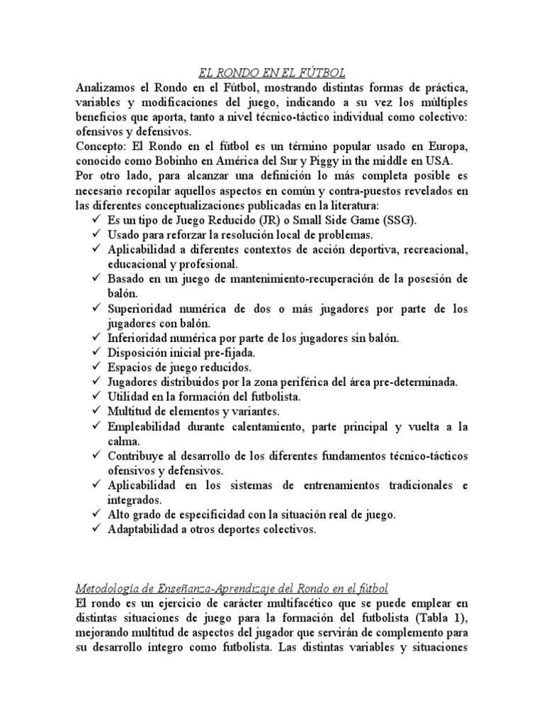 El Rondo en el Fútbol: Beneficios y Tipos | PDF | Asociación de Futbol ...