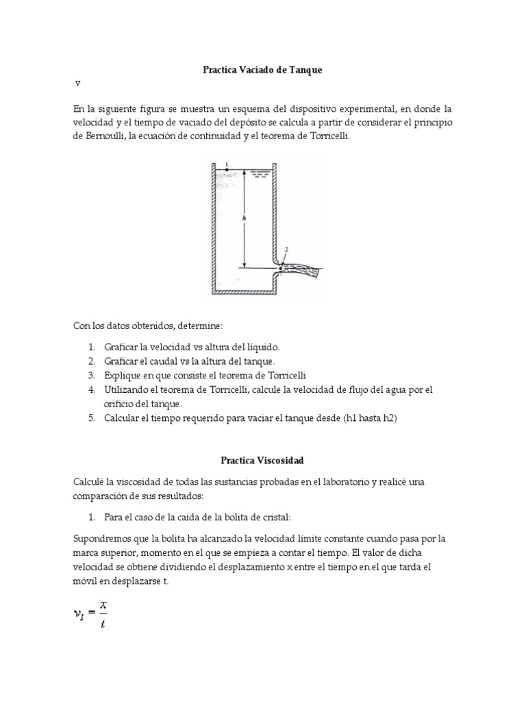 Practica Vaciado De Tanque Descargar Gratis Pdf Viscosidad Líquidos