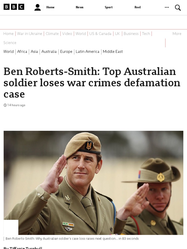 WARCRIMINALSBen RobertsSmith Top Australian Soldier Loses War