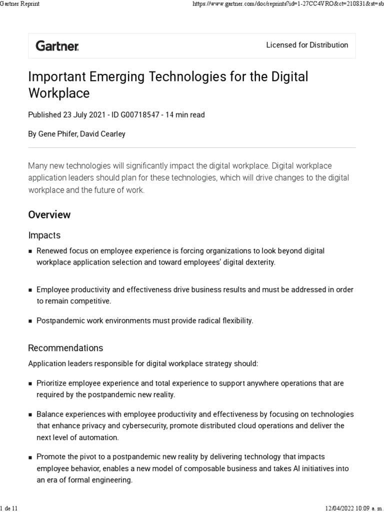 Gartner Technology Trends in Digital Workplace PDF
