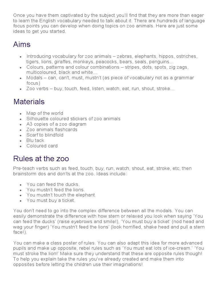 Zoo Animal Activity | PDF