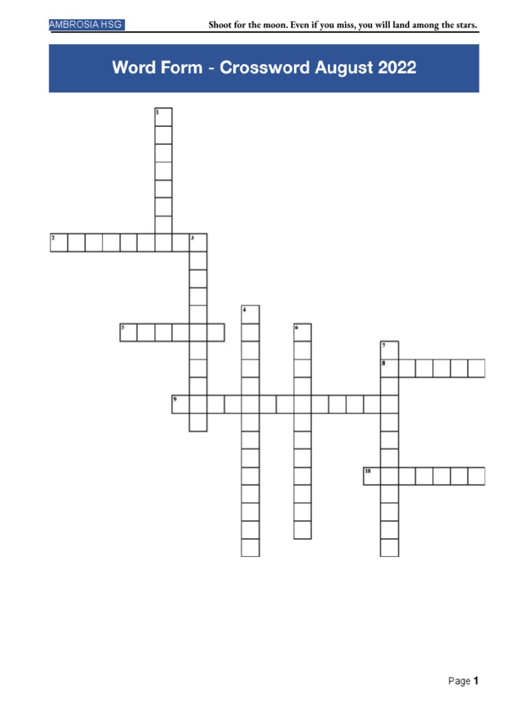 Word Form Crossword PDF