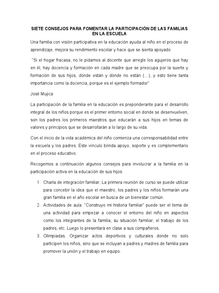 Consejos para Involucrar a Familias en la Escuela | PDF | Enseñando ...