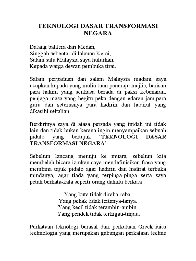 TEKS PIDATO TEKNOLOGI TRANSFORMASI NEGARA PDF