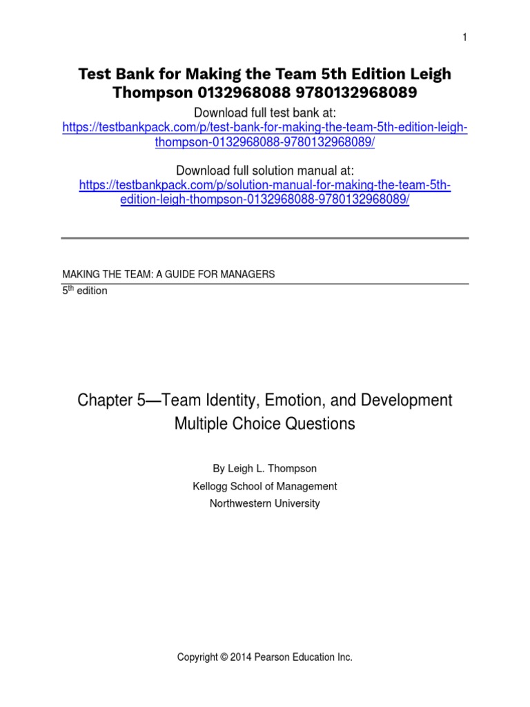 Making The Team 5th Edition Leigh Thompson Test Bank Download | PDF