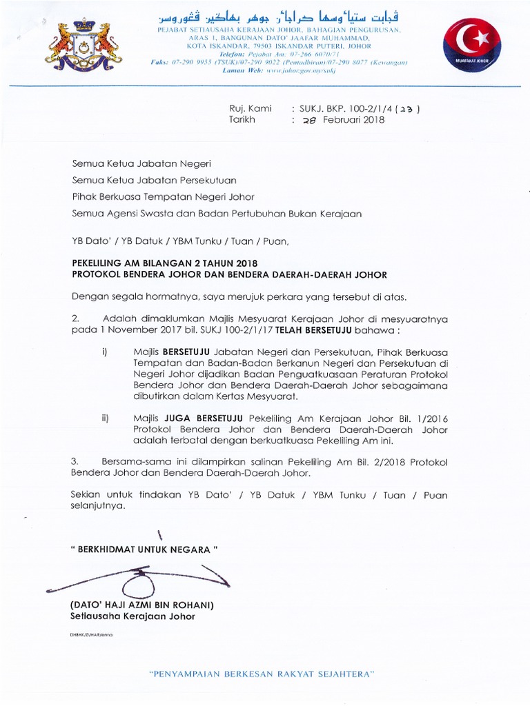 Pekeliling Am Johor Bilangan 2 2018 | PDF