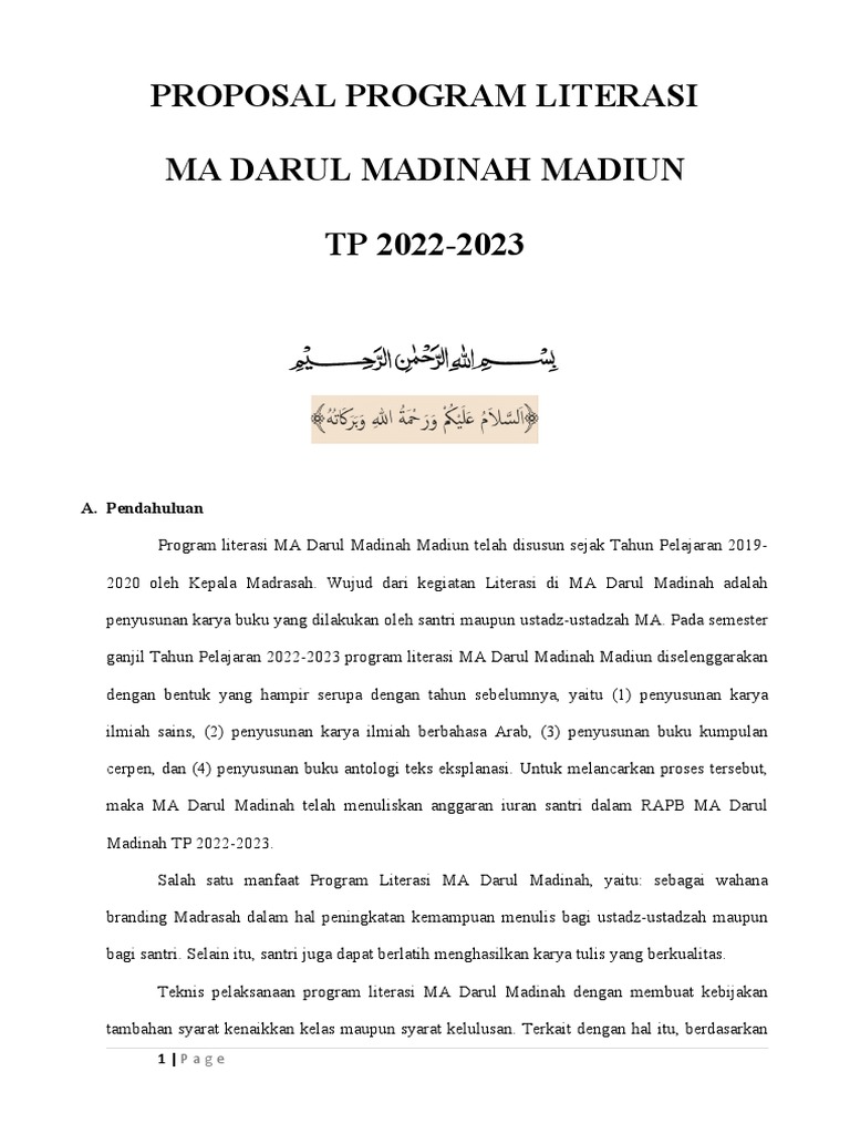 Proposal Program Literasi Madrasah 2022 2023 Pdf