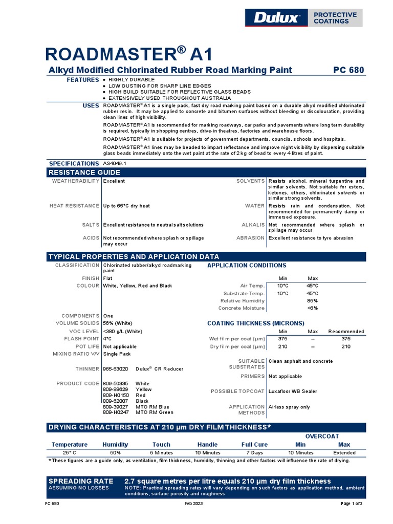Dulux PC Datasheet Roadmaster A1 Feb 2023 PDF