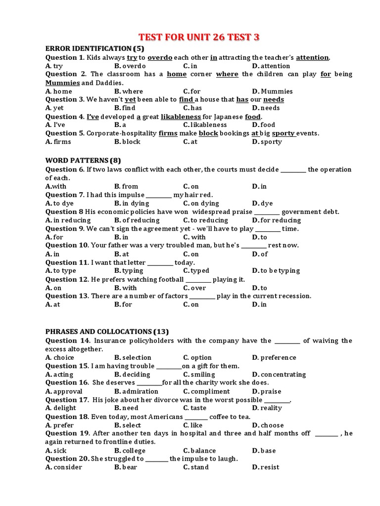 Test For Unit 26 Test 3 | PDF