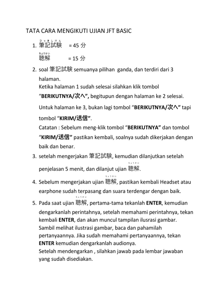 Panduan Ujian JFT Basic A2 | PDF