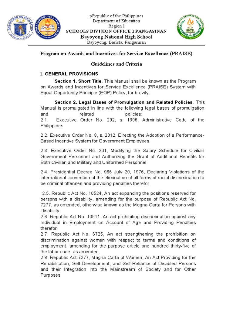 Program on Awards and Incentives for Service Excellence PRAISE PDF