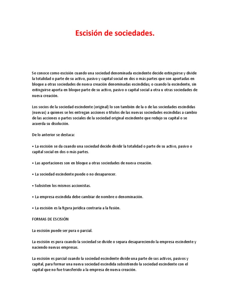 Guía sobre escisión de sociedades | PDF | Finanzas y dinero