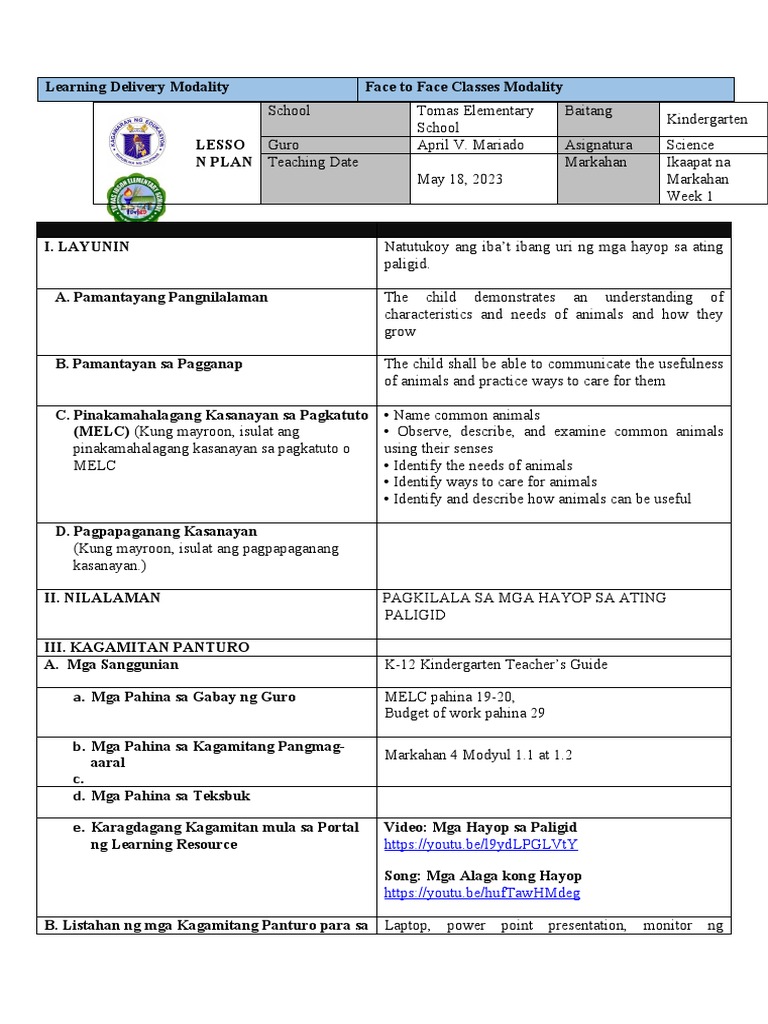 Kinder Cot Q4 W1 Science Pdf