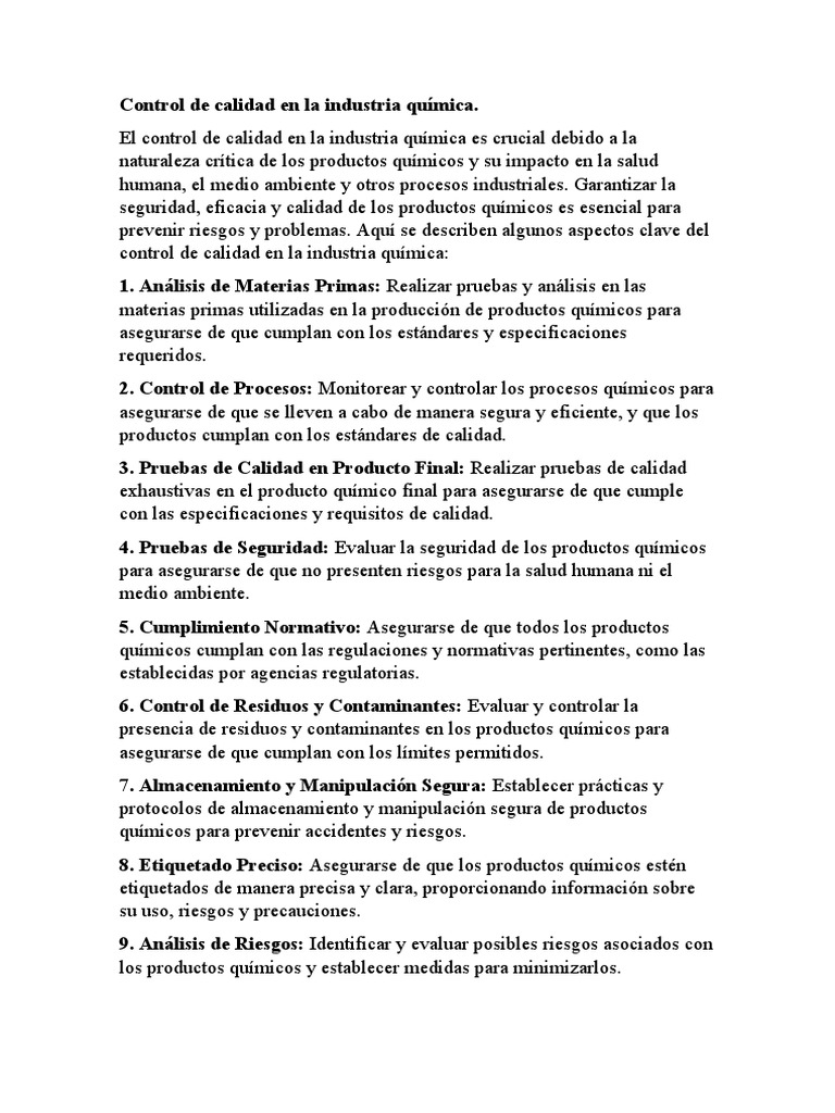 Control de Calidad en la Industria Química | PDF | Negocios ...