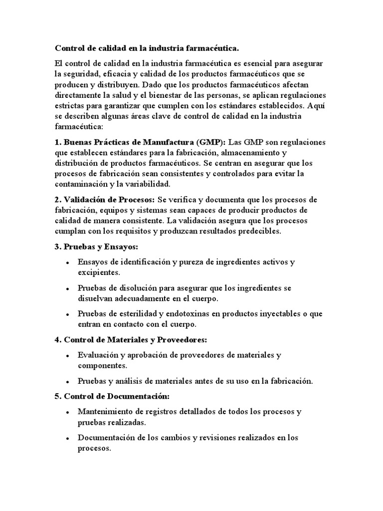 Control de Calidad en la Industria Farmacéutica | PDF | Calidad ...