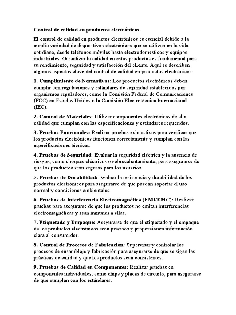 Control de Calidad en Productos Electrónicos | PDF | Calidad (comercial ...
