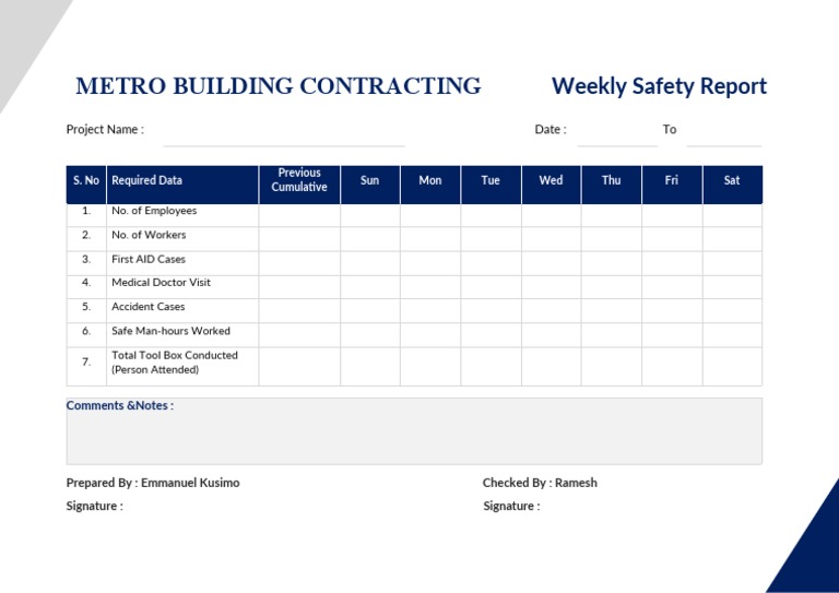 Weekly Safety Report Template PDF